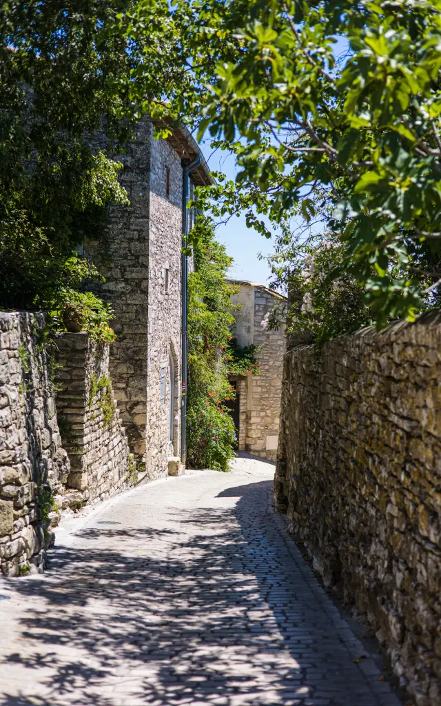 Middeleeuwse straten van Vézénobres in de zomer (Occitanie, Frankrijk)