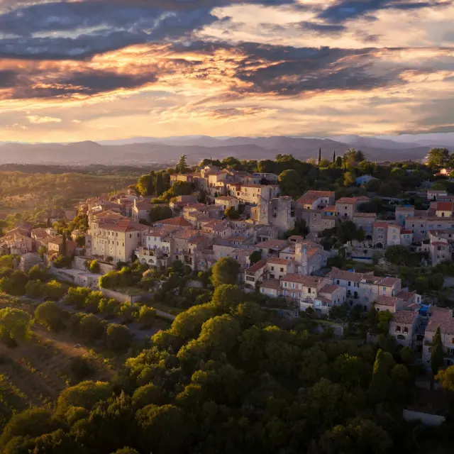 Vézénobres in the Gard at sunset. Remarkable medieval village