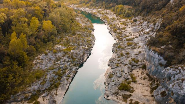 Gardon river through canyon in Provenve, France