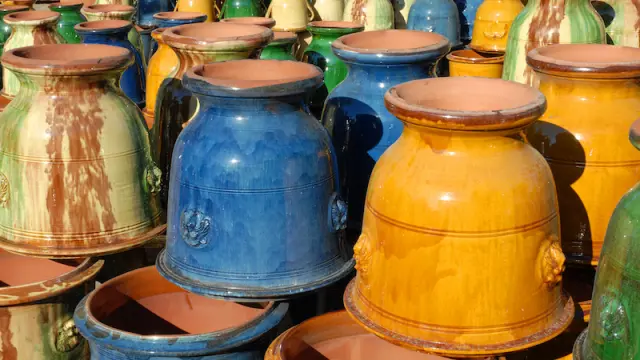 picture of group of colorful earthenware vases in Anduze, France